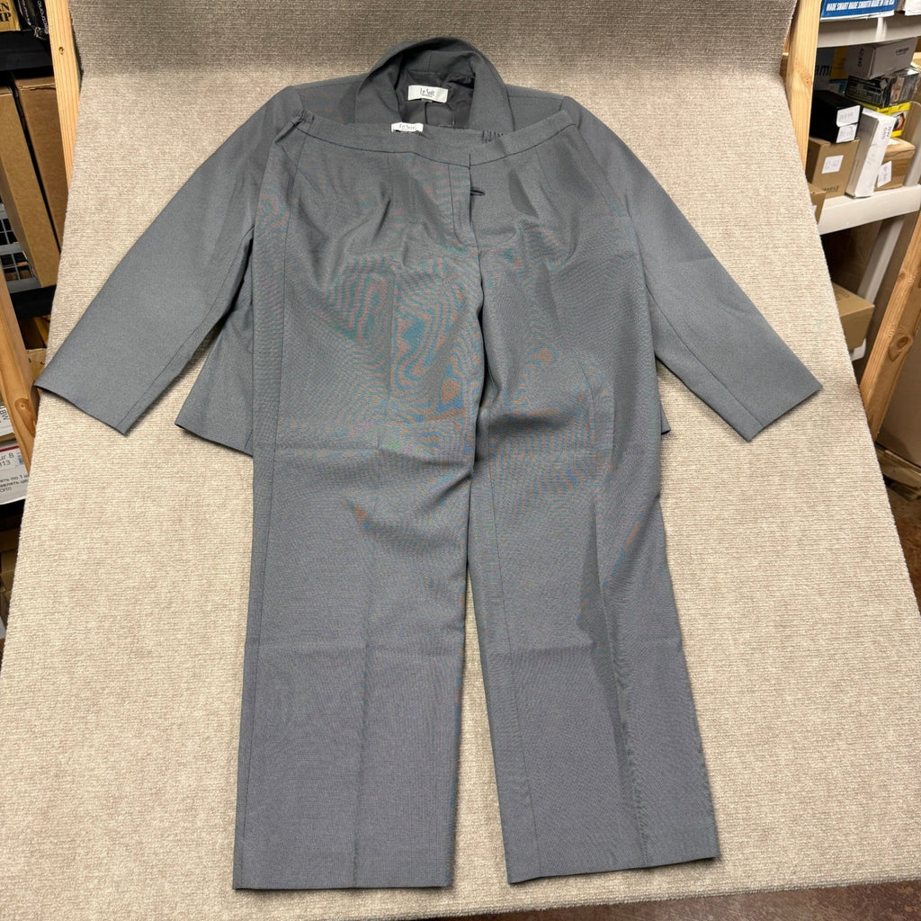 MSRP $160 Le Suit Womens 14W Grey 2 Piece Straight Leg Pant Suit