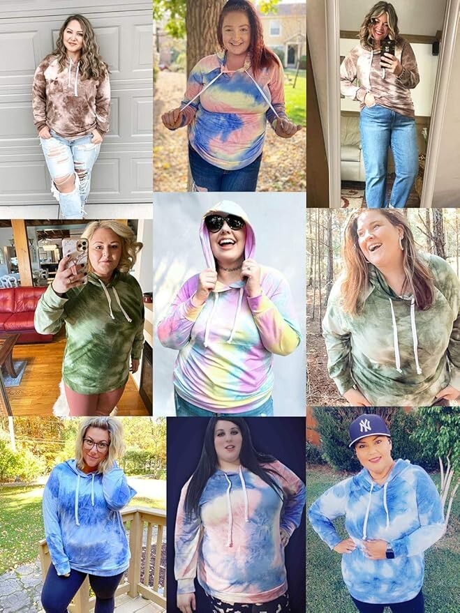 VISLILY Women's Plus-Size 18W Hoodie Tie Dye Sweatshirt Top