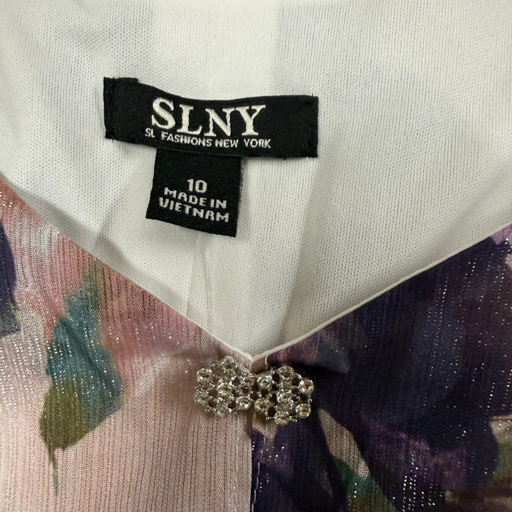 NWT S. L. Fashions Womens 10 Blush Multi Floral Shift Dress Short Sleeve Round