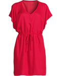 Lands' End Women's M-L Sheer Short Sleeve Gathered Waist Swim Cover-up Dress Ove