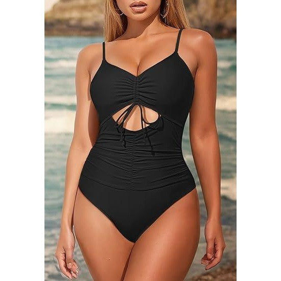 MSRP $26 Pink Queen Women's L Black One Piece Swimsuits Sexy Tummy Control Dr