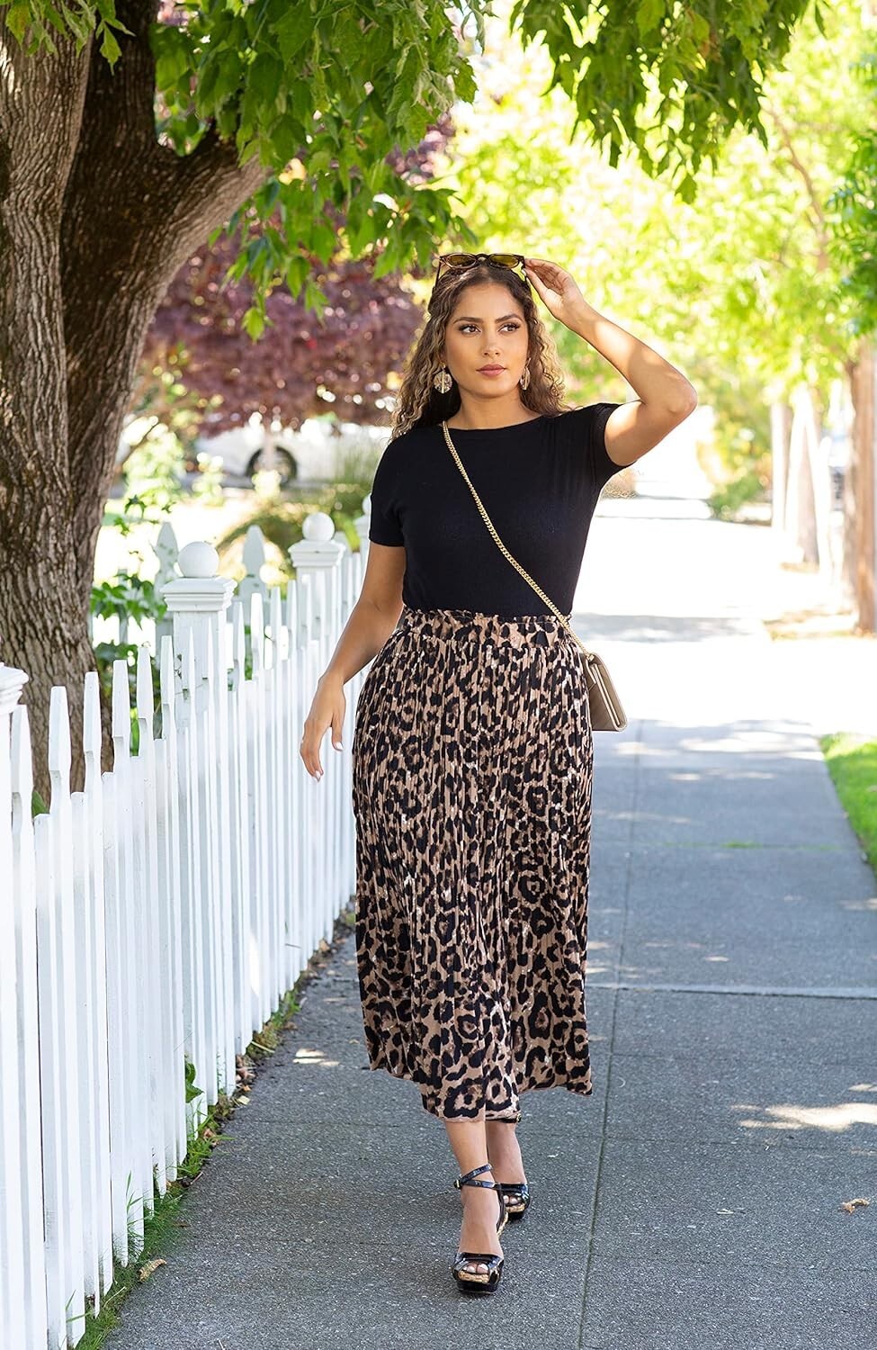 Small Leopard Skirts for Women with Pockets, Reg & Plus Size Pleated Boho Skirts