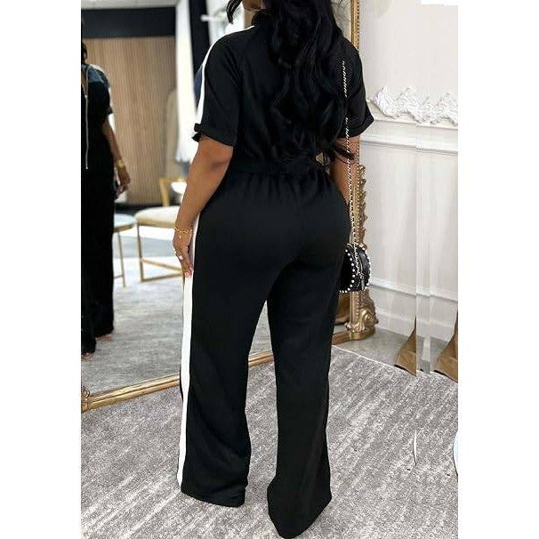MSRP $57 Xuideoy Women's L Black Color Block Zip Up One Piece Jumpsuit Casual