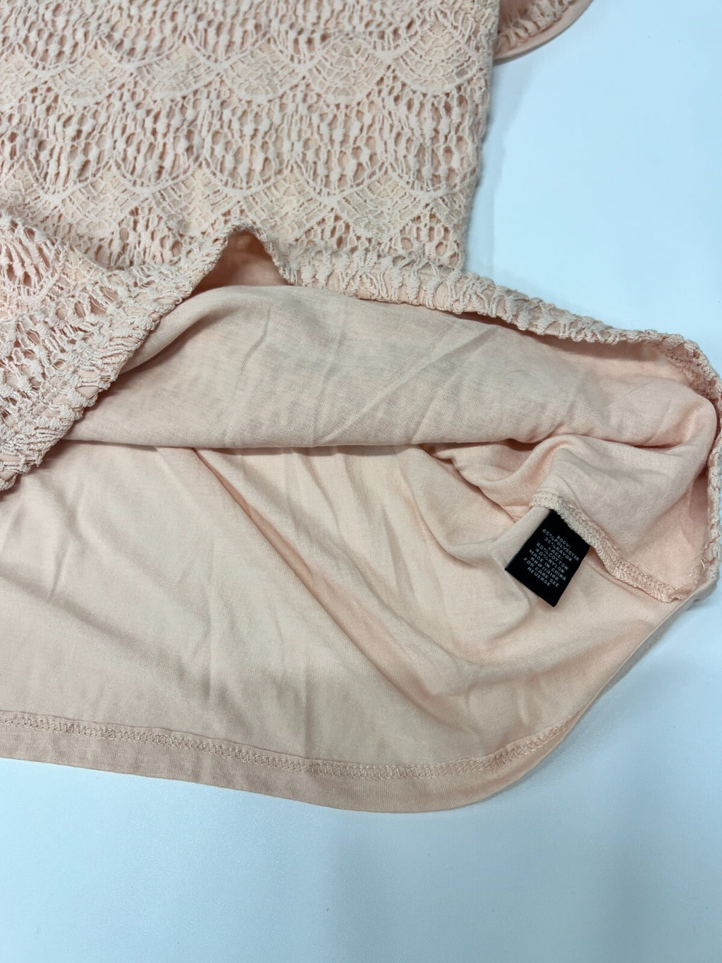 MSRP $48 Verve ami Blouse Women's Plus Sz 1X Lace Overlay Short Sleeve Peach Top