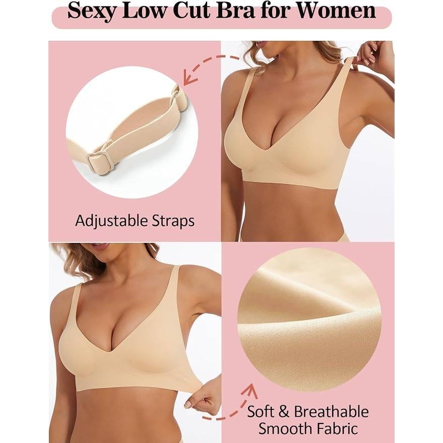 MSRP $19 BOUFOR Women's L Deep V Bra Wireless Sexy Push Up Bralette Padded