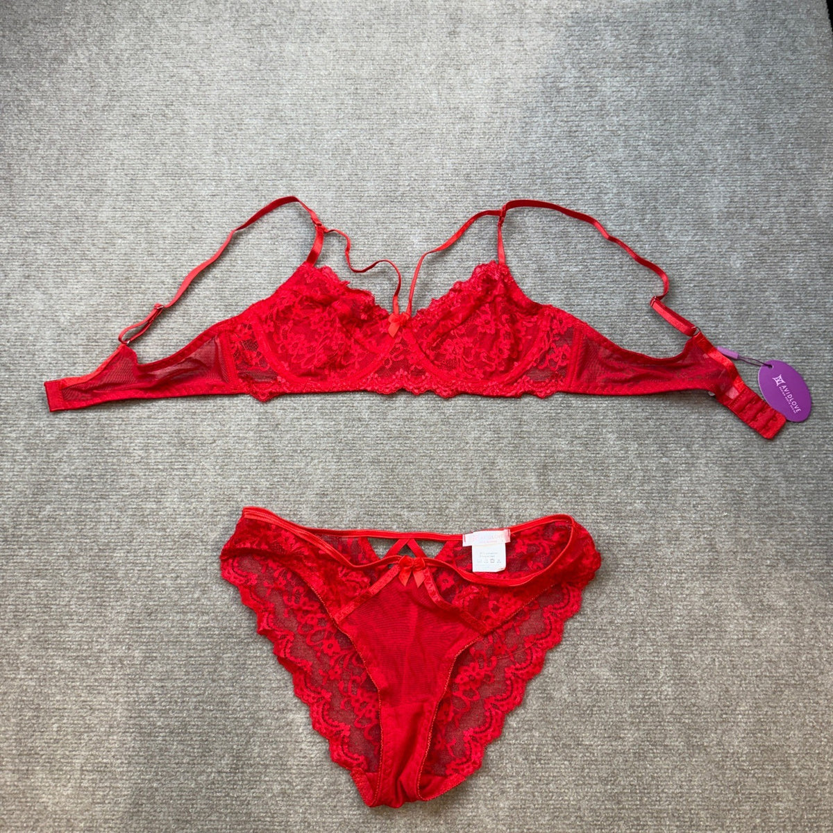 MSRP $22 Avidlove Women's L Red Strappy Lingerie Set Sexy 2 Pc Bra and Panty