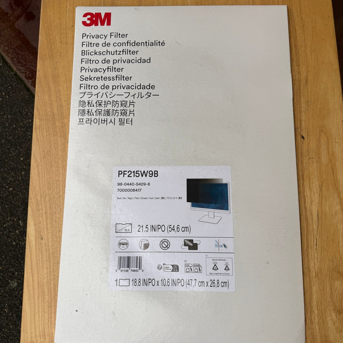 3M PF215W9B Black Privacy Filter for 21.5" Monitor 16:9