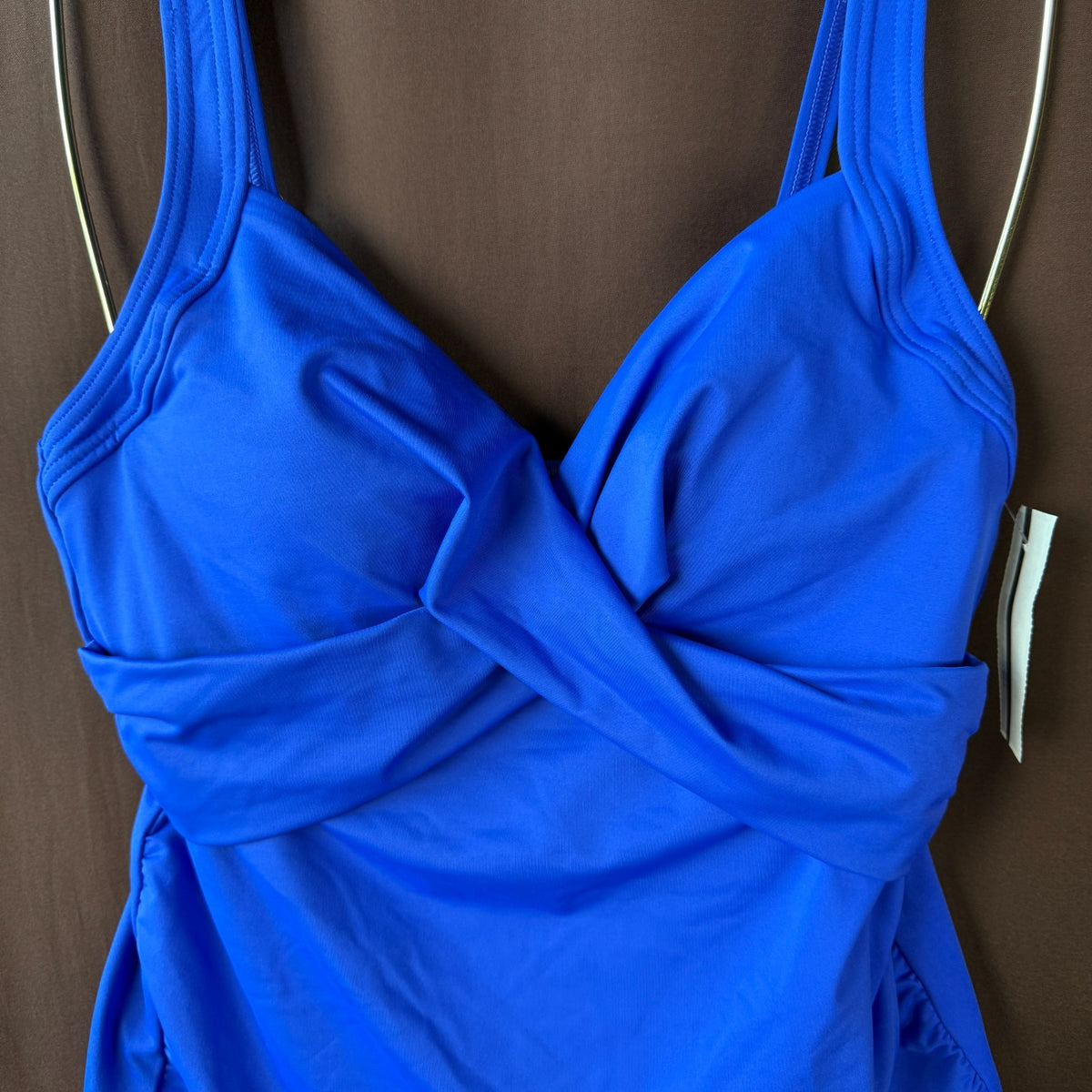 Lands' End Women's 4, 2-8 LONG V-Neck Electric Blue Underwire Wrap Tankini Swims