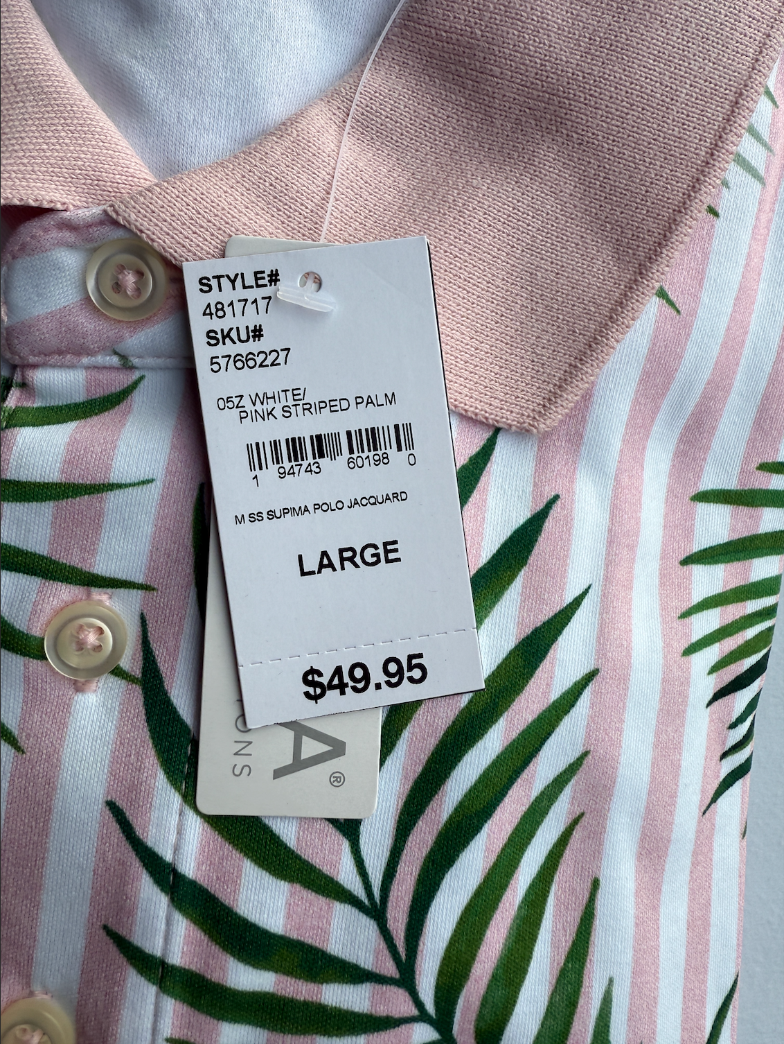 Lands End Mens Jacquard Polo Shirt M-XL Soft Supima Short Sleeve White/Pink Stri