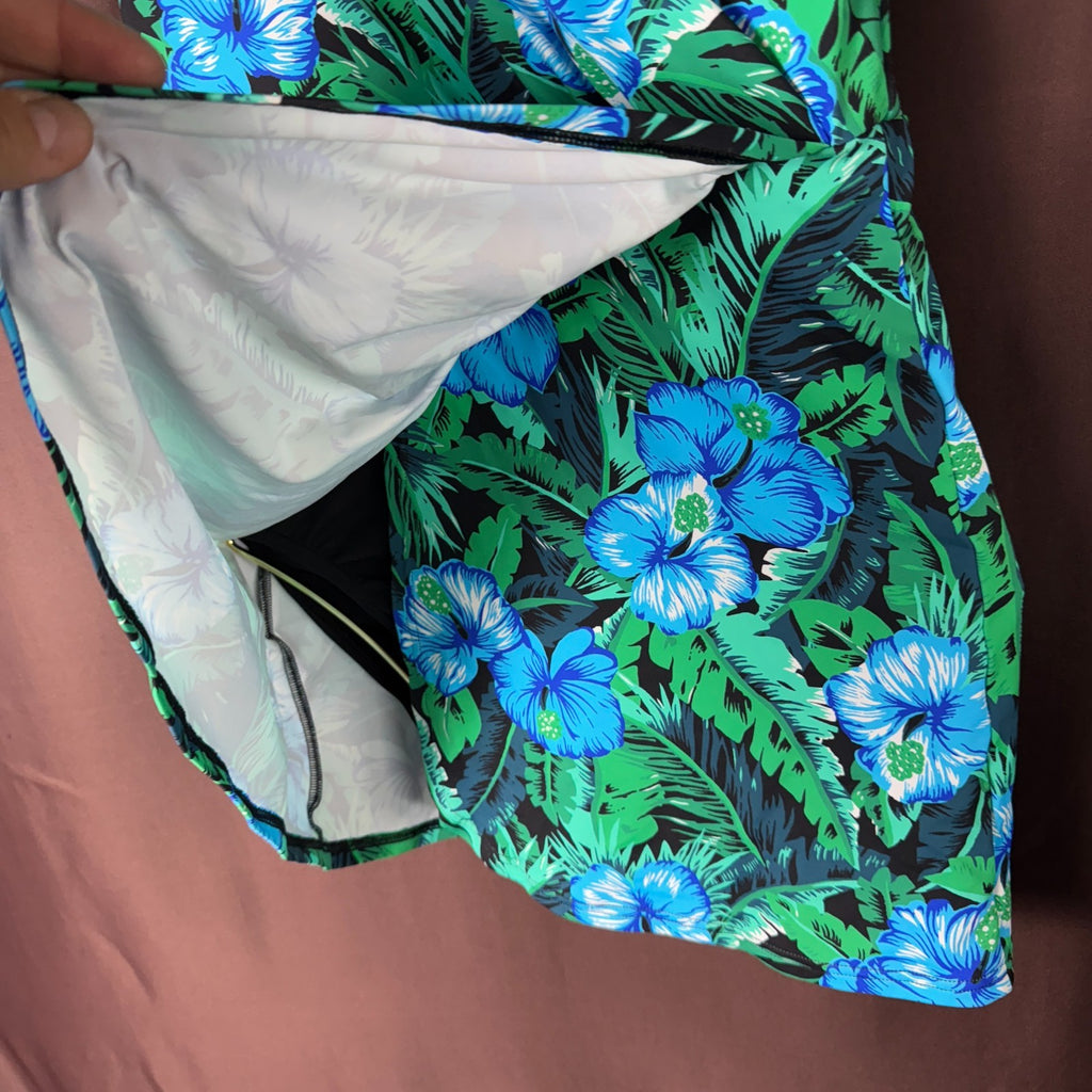Lands' End Women's XS V-Neck Tulip Wrap Swim Dress One Piece Swimsuit Black/Turq