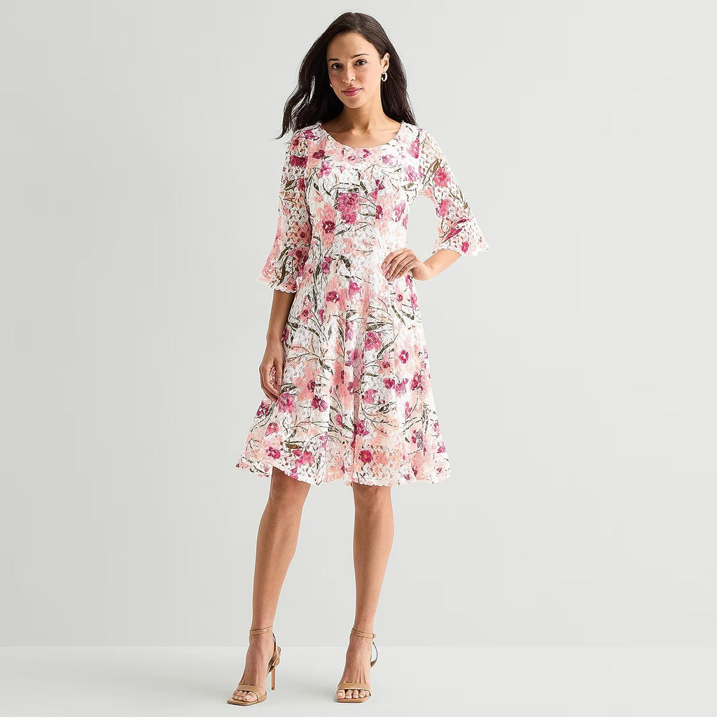 MSRP $89 Rabbit Rabbit Rabbit Design Womens 8, 18 Blush Floral Dress Round Neck