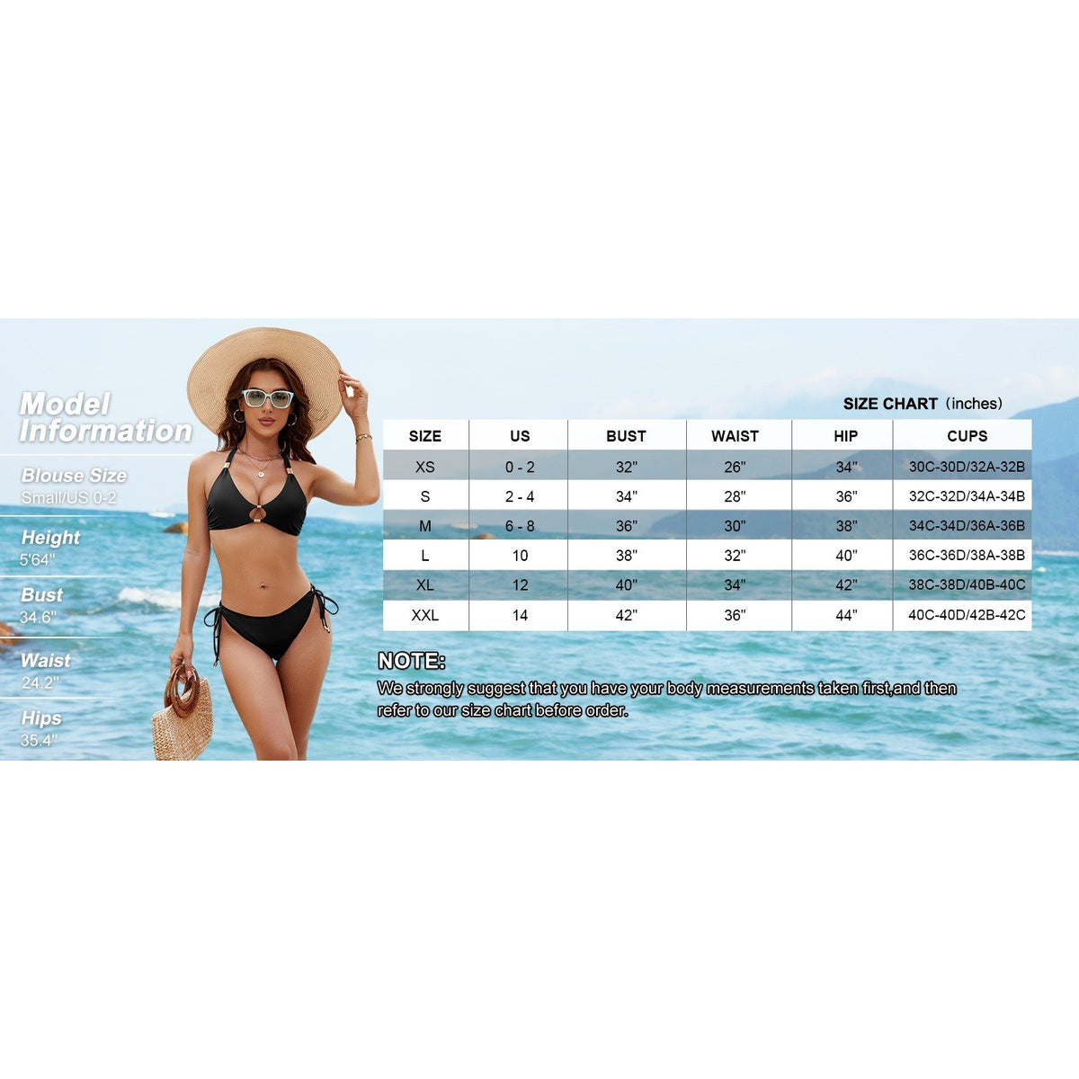 MSRP $32 BMJL Women's L Black Bikini Set Sexy Two Piece Halter Swimsuit