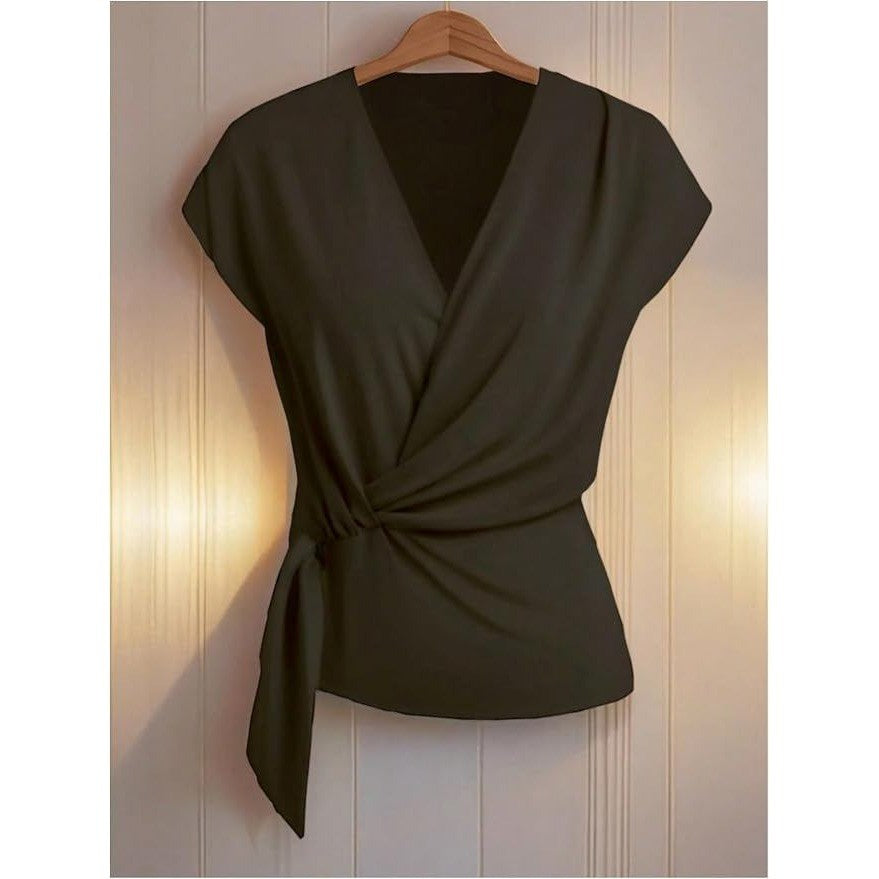 MSRP $26 Verdusa Women's XL Wrap V Neck Cinched Waist Top Twist Knot Elegant