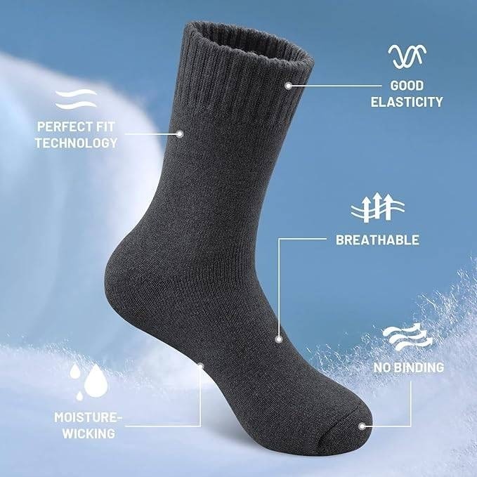 MSRP $22 Set of 5 Pairs SIMIYA Men's US 7-13 Grey Merino Wool Socks, Thick Wint