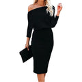 MSRP $61 Ezbelle Women's M Black Off The Shoulder 3/4 Sleeve Batwing Hips-Wrap