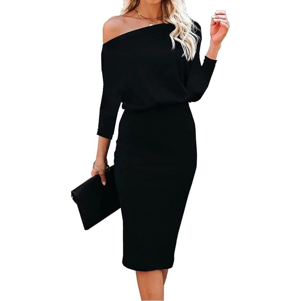 MSRP $61 Ezbelle Women's M Black Off The Shoulder 3/4 Sleeve Batwing Hips-Wrap
