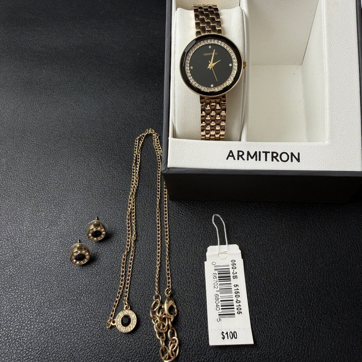 MSRP $100 Armitron 75/5796GP Womens Crystal Accented Bracelet Watch and Jewelr