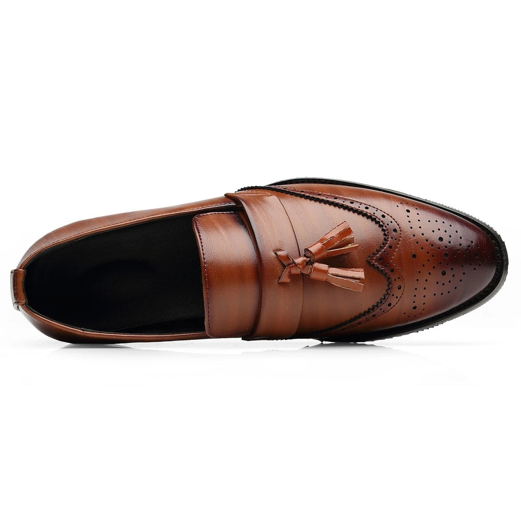 Santimon Men's US 7.5 Brown Wingtip Tassel Smoking Loafers Slip On Dress Shoes