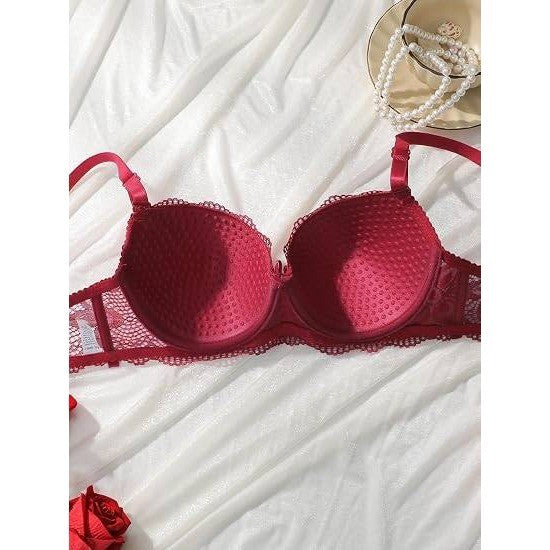 MSRP $18 Viomisha Women's L Red Floral Lace Two Piece Underwire Lingerie Lace