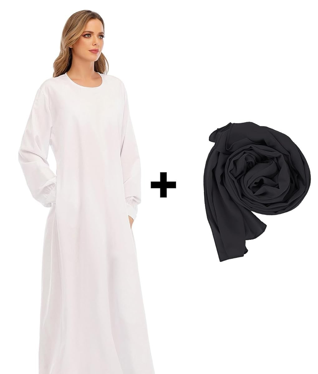 Abetteric Womens Long Sleeve Ethnic Style Zipper Muslim Dress Abaya with Hijab