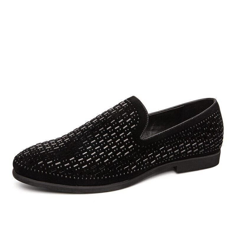 Santimon Men's US 8 Black Rhinestone Slip On Loafers Formal Dress Shoes