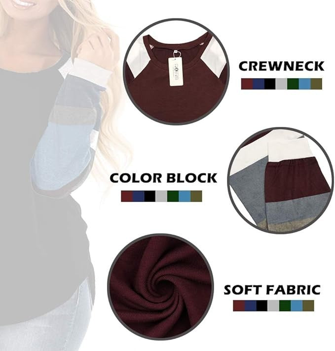 ROSRISS Women's 14W-28W Long Sleeve Tunic Crewneck Colorblock Striped Tee Shirt
