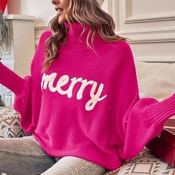 Women's M Merry Rosy Pink Sweater Turtleneck Long Sleeve Knitted Pullover
