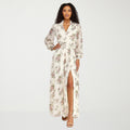MSRP $99 Premier Amour Womens 8 Cream Blush Puffed Chiffon Maxi Dress V Neck