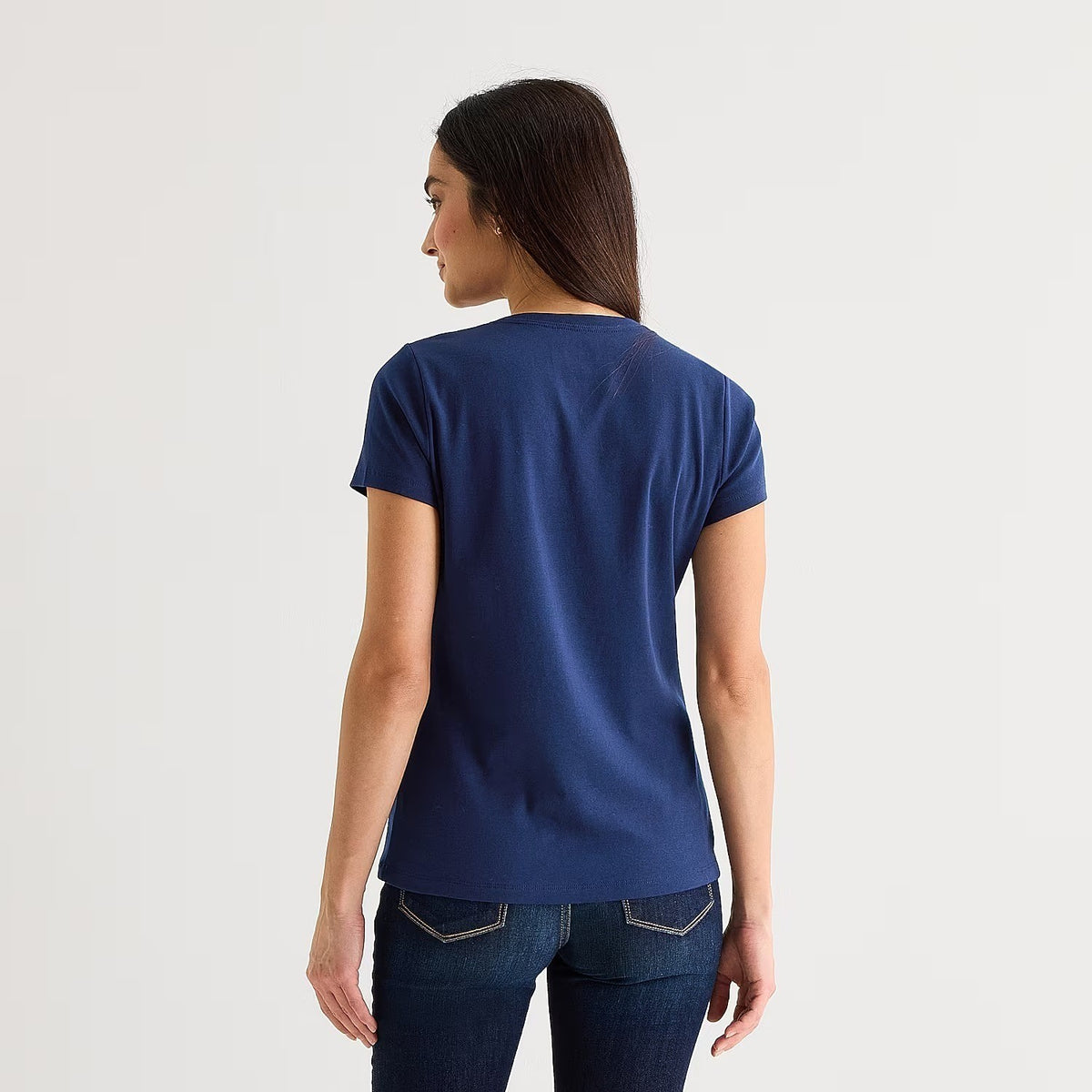 St. John's Bay Womens L American Navy V Neck Short Sleeve T-Shirt