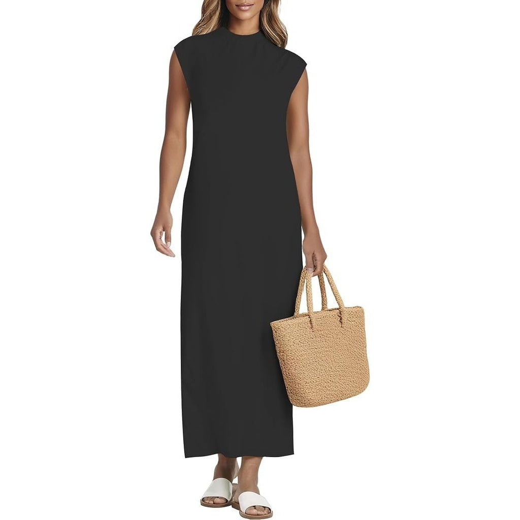 MSRP $20 TZDNI Women's M Black Summer Maxi Long Dress Mock Neck Sleeveless