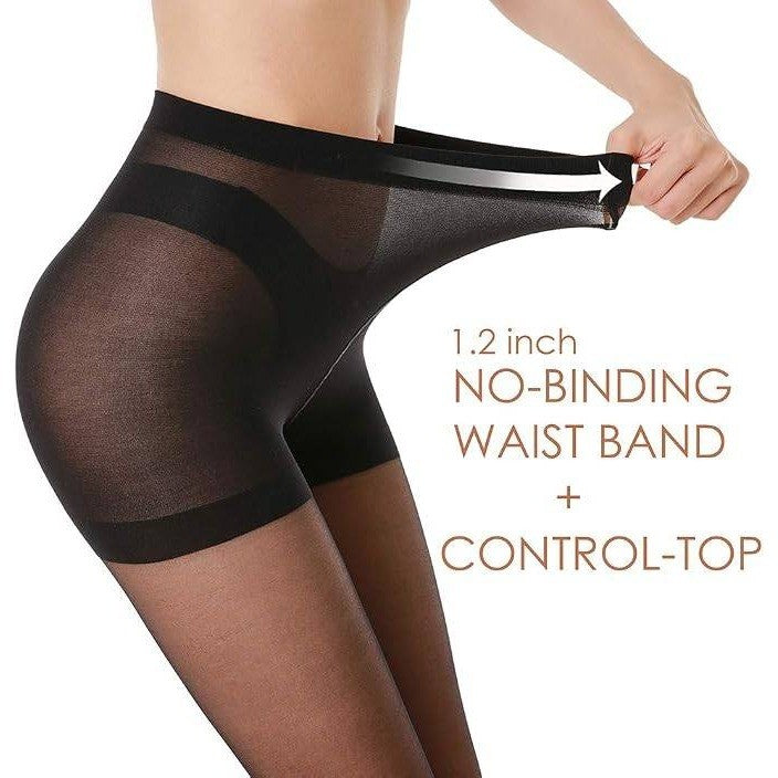 G&Y 3 Pairs Women's XL Sheer Tights 20D Control Top Pantyhose Reinforced Toes