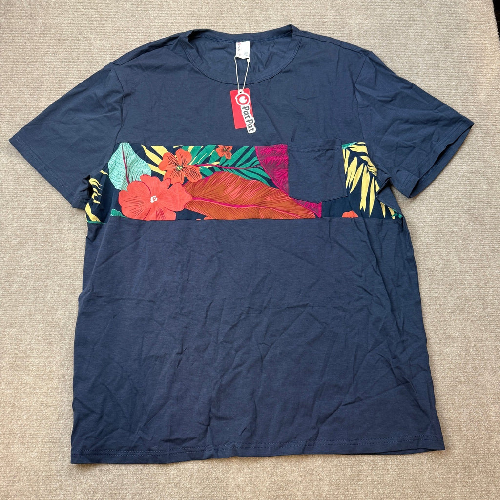 NWT PatPat Men's XL Navy Blue Tropical Print Pocket T-Shirt Short Sleeve