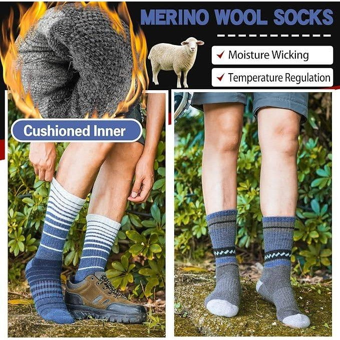 MSRP $18 Welwoos 5 Pairs US 9-12 Merino Wool Hiking Socks Thermal Winter Warm