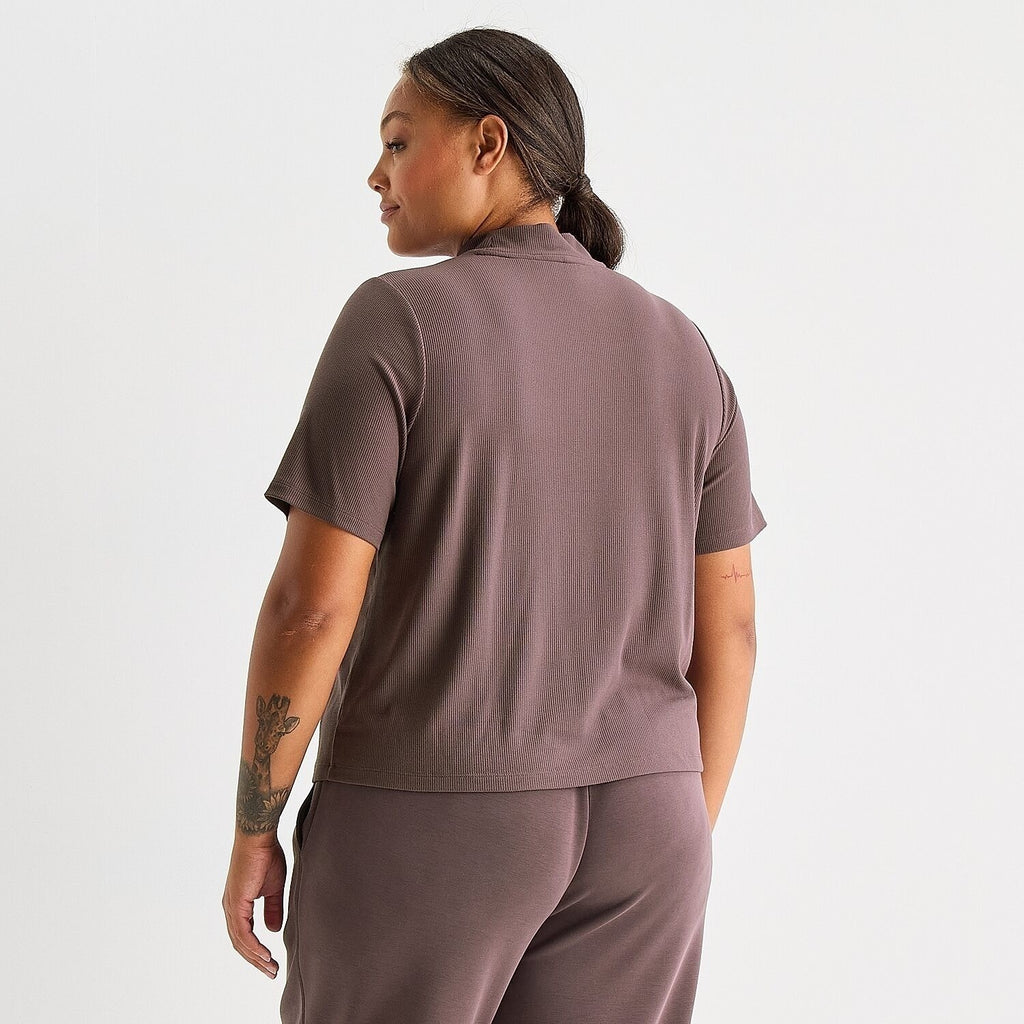 MSRP $40 Stylus Womens 2X Raisin Mock Neck Short Sleeve T-Shirt