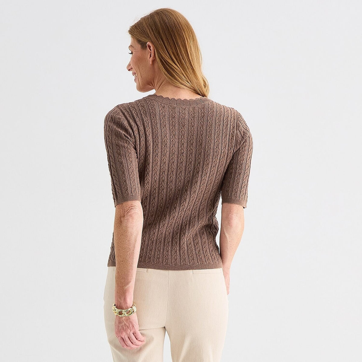 MSRP $48 Liz Claiborne Womens XL Tall Coffee Pullover Sweater Short Sleeve Scall