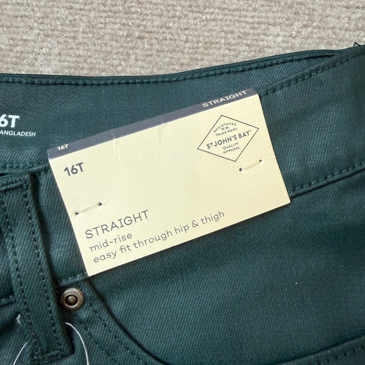 MSRP $60 St. John's Bay Womens 16 Tall Mysterious Green Mid Rise Jeans Straight