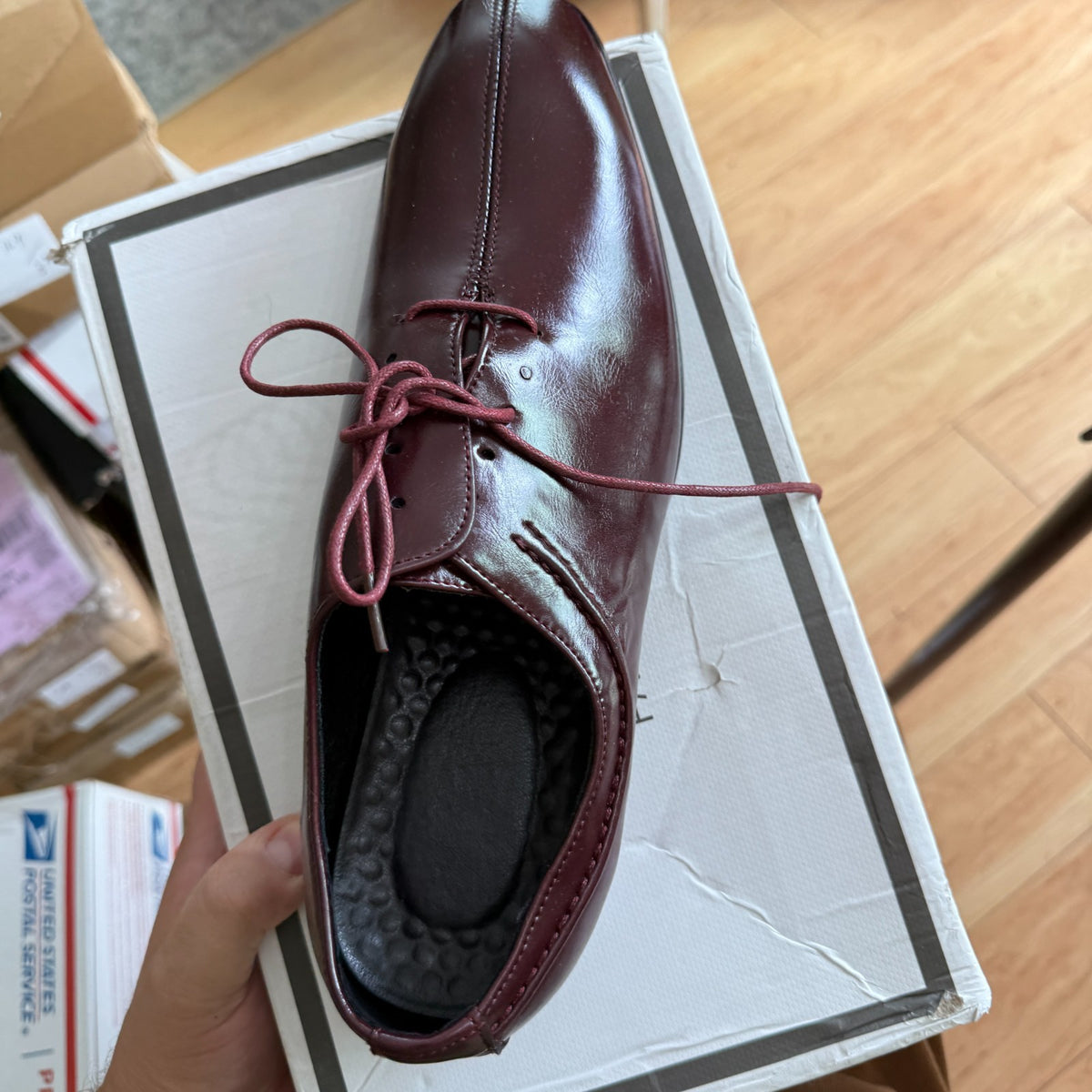 Santimon Men's US 8-9 Burgundy Wholecut Oxfords Almond Toe Lace Up Dress Shoes