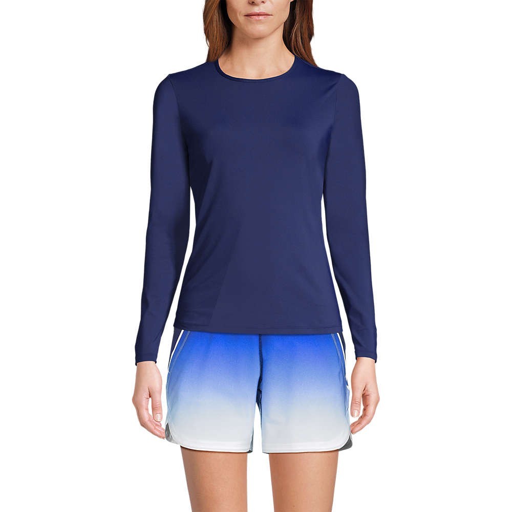 Lands' End Women's M-1X Deep Sea SunShade UPF 50 Long Sleeve Relaxed Rash Guard