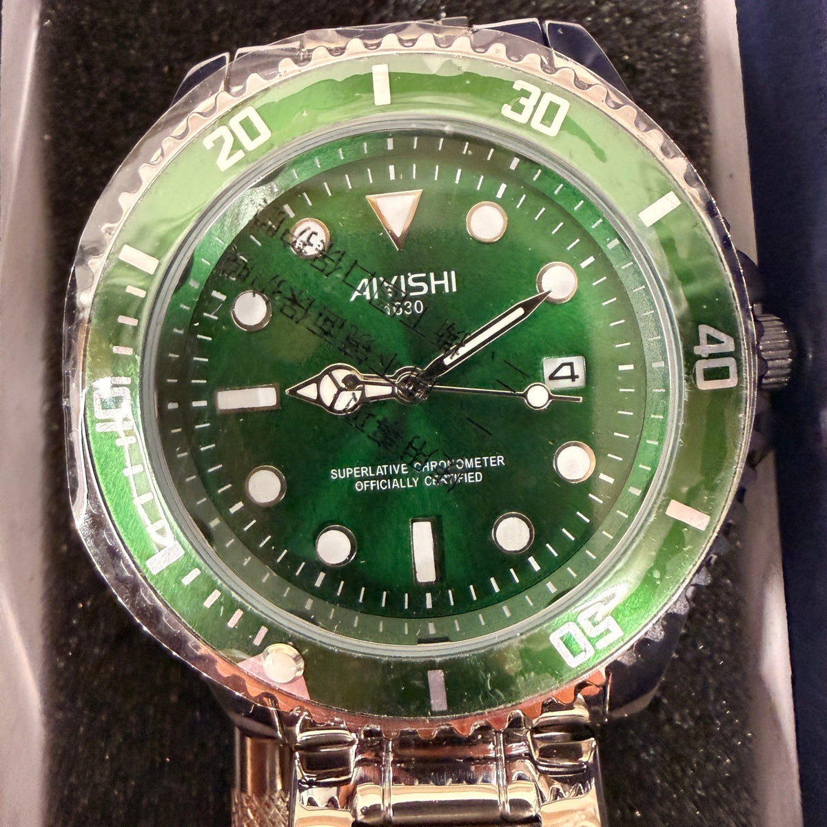 Dofia Xiaoya Aiyishi 1630 Men's Silver Stainless Steel Quartz Watch Green Dial G