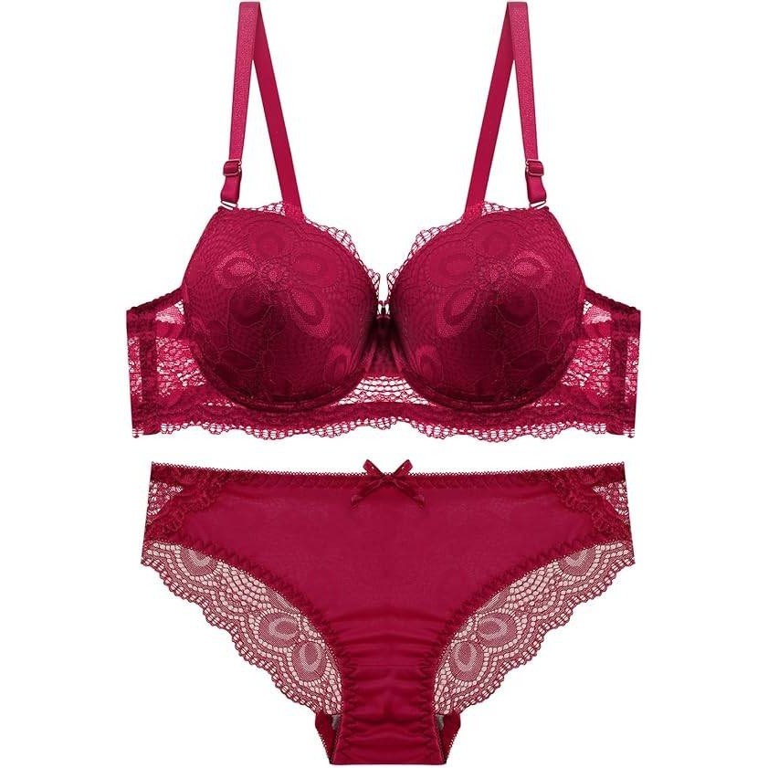 MSRP $18 Viomisha Women's L Red Floral Lace Two Piece Underwire Lingerie Lace