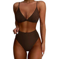 MSRP $40 SUUKSESS Women's M Dark Brown High Waisted High Cut Bikini Set Sexy T