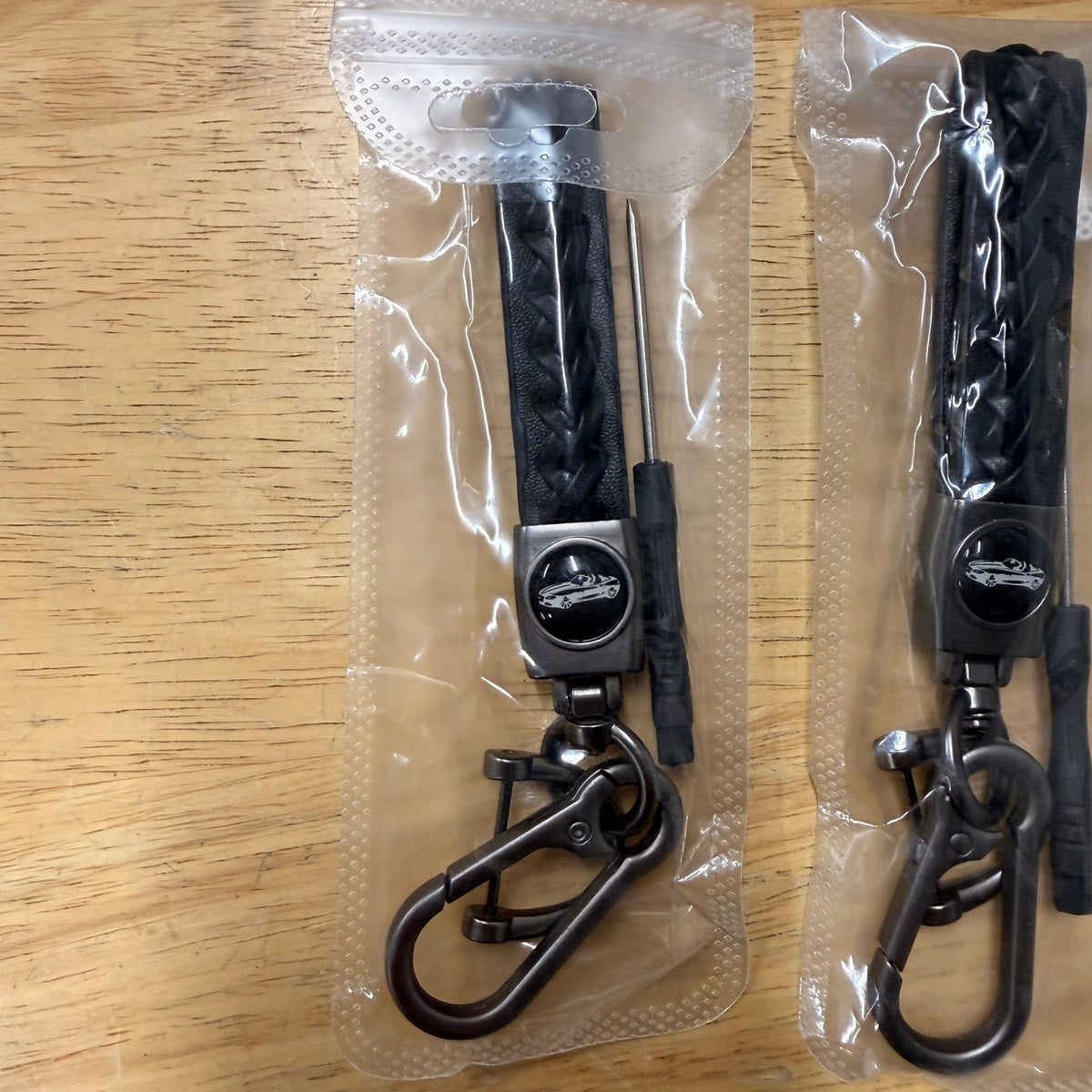 Set of 2 Black Braided Faux Leather Anti-Lost Car Keychain Set Key Ring Lanyar