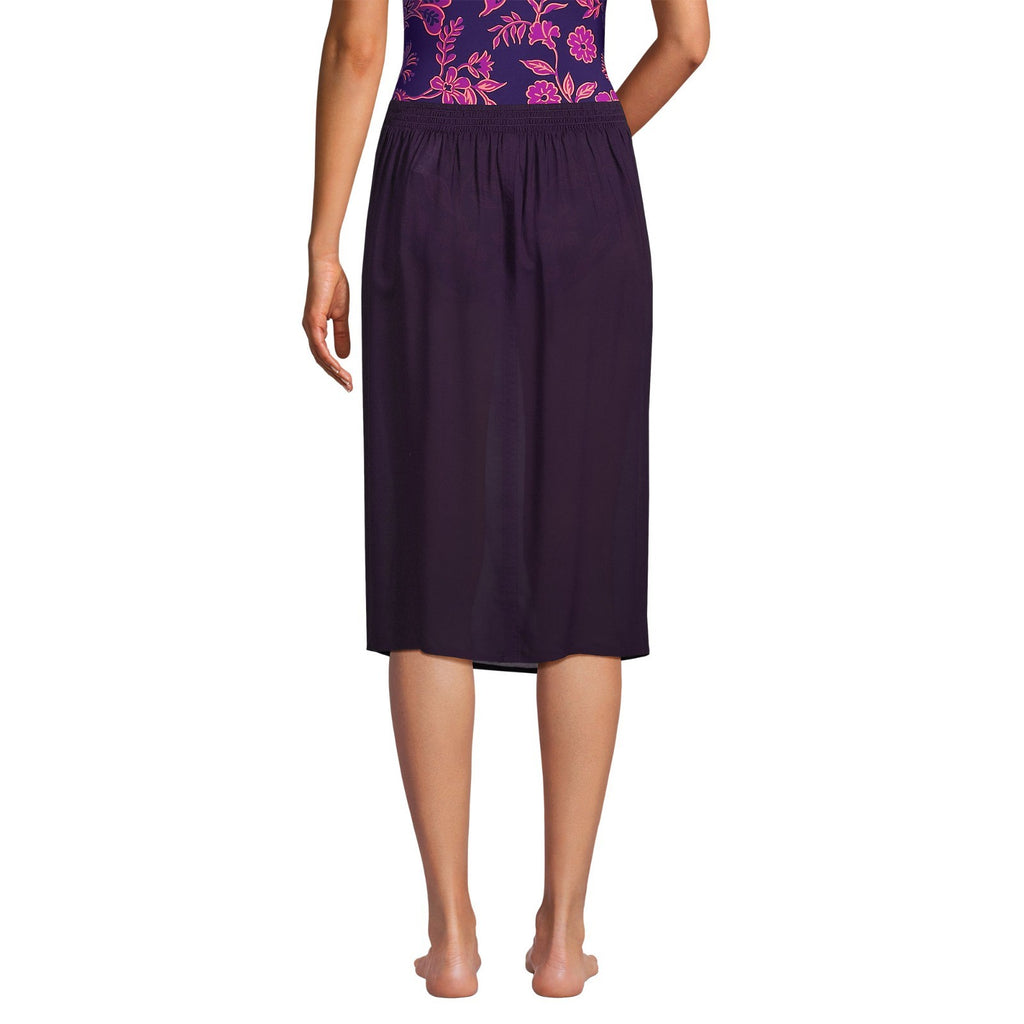 Lands' End Women's 1X, L-1X LONG Blackberry Twist Front Knee Length Swim Skirt