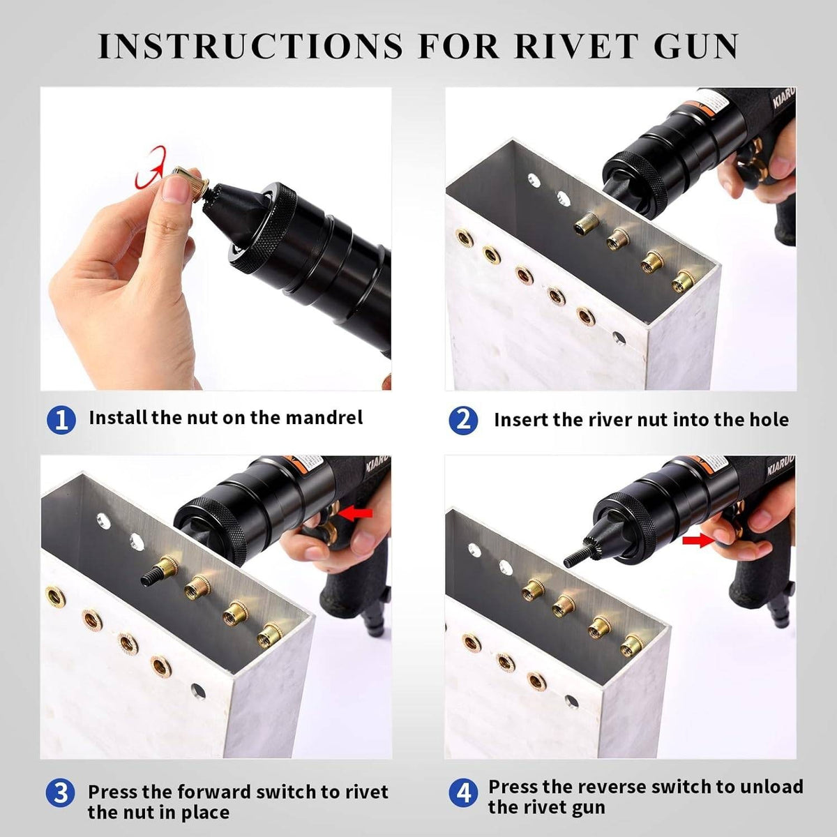 KIARUO LM07 Pneumatic Rivet Nut Tool M6 M8 M10 Metric with Self-locking Head To