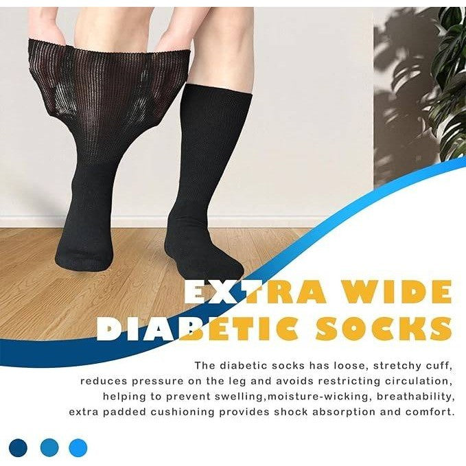 COIYUFUX Women 9-11/ Men 10-13 Diabetic Socks 2 Pairs Non Binding Crew Bariatr
