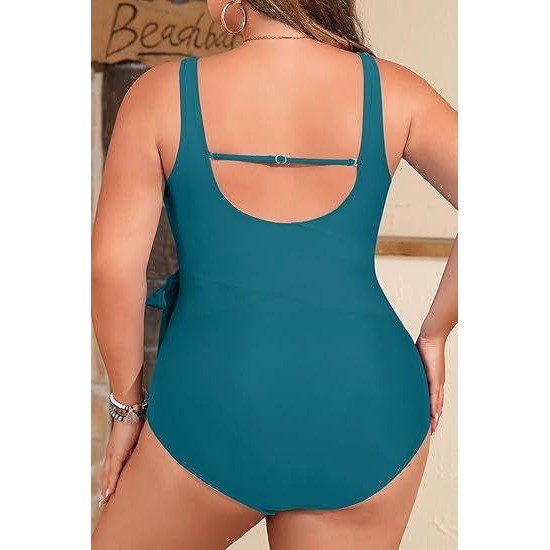 MSRP $48 Yonique Women's 20W Blue and Green Plus Size One Piece Swimsuits Tum