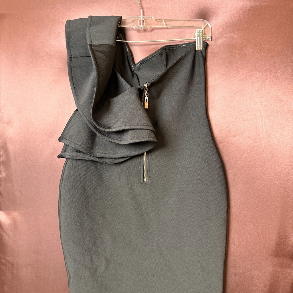 UONBOX Women's Black M, L One Shoulder Sleeveless Side Split Dress w/ SMALL STAI