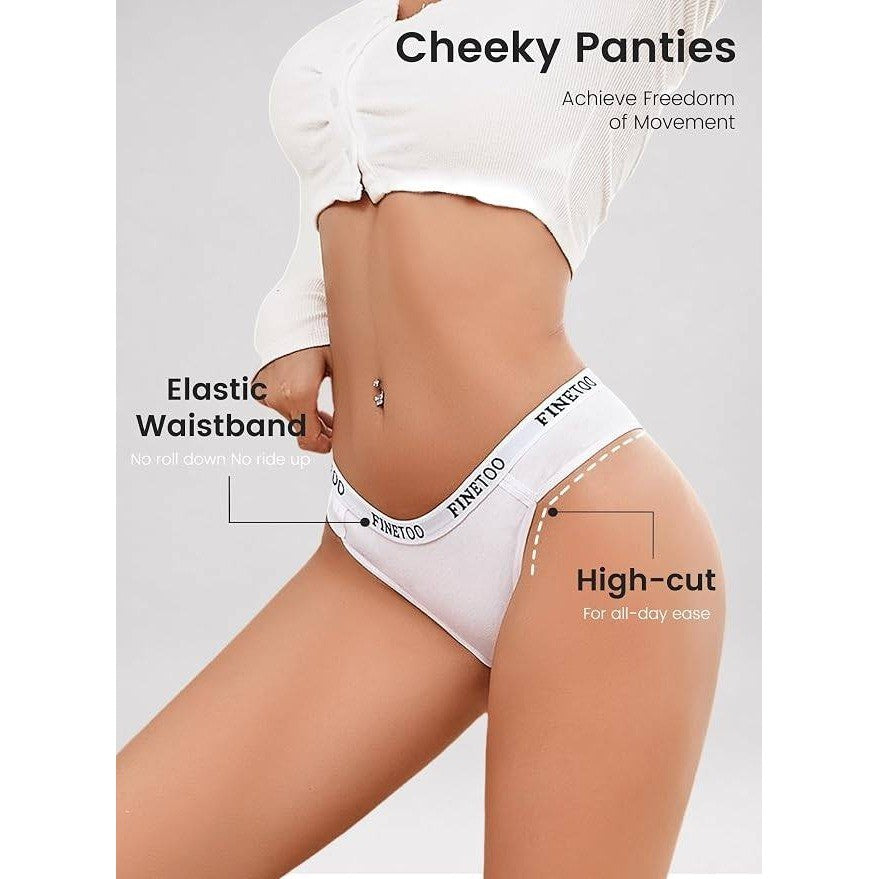 FINETOO 5 Pack Women's S Cotton Underwear Cheeky Panties Sexy Hipster Bikini E