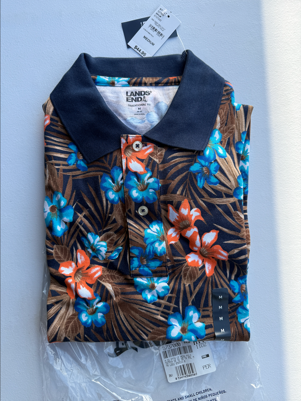 2 Pack Lands' End Men's M Traditional Fit 100% Cotton Polo SS Shirt Floral