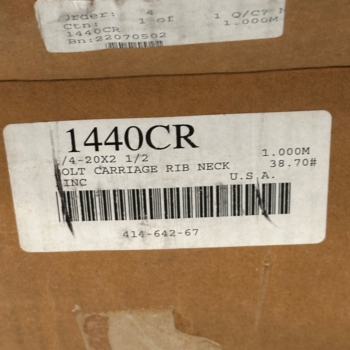 Pack of 500 Perine Danforth 1/4-20 x 2 1/2 Ribbed Neck Carriage Screws Zinc